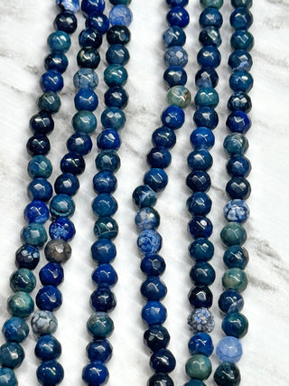 Blue Fire Crackle Agate Faceted Beads Strand - 6mm
