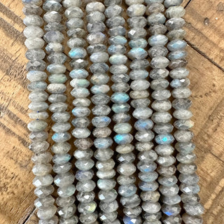 6x4mm Grade AA Faceted Rondelle Labradorite Bead Strand