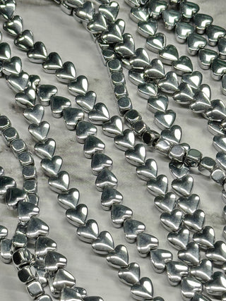 Platinum Hematite Heart Beads Strand - 6mm