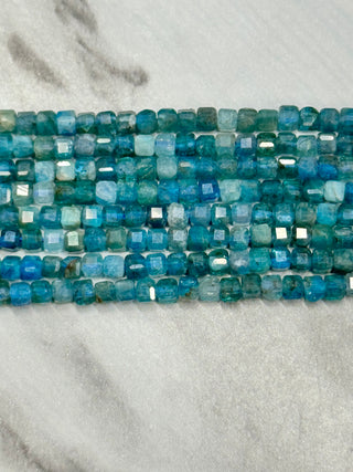 Blue Apatite Faceted Cube Bead Strand - 2.5mm