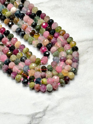 Watermelon Tourmaline Faceted Rondelle Beads Strand - 4x3mm