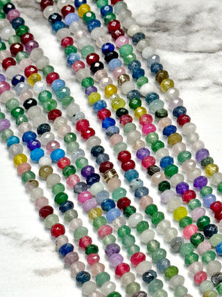 Jade Faceted Rondelle Beads Strand - 4x3mm - Various Colors