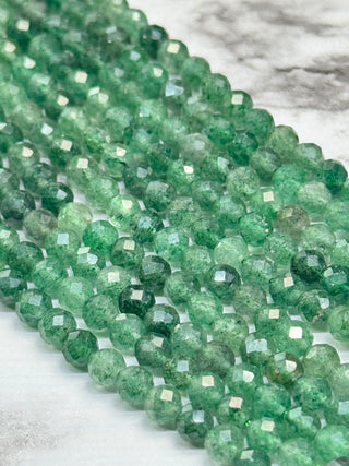 Green Strawberry Quartz Faceted Beads Strand - 4mm