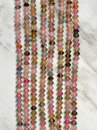 Grade A Mixed Tourmaline Faceted Bicone Beads Strand - 3mm