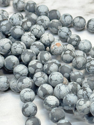 Snowflake Obsidian Matte Beads Strand - 8mm