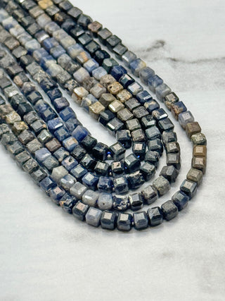 Sapphire Faceted Table Cut Cube Gradient Color Beads Strand - 3mm