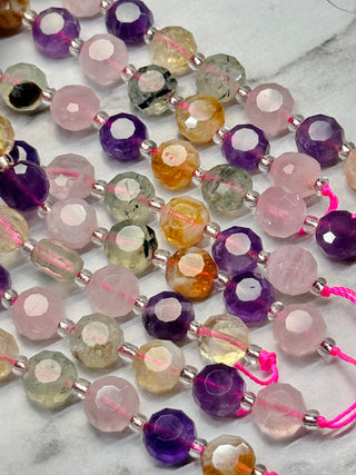 Amethyst, Prehnite, Rose Quartz, & Citrine Faceted Coin Beads Strand - 8mm