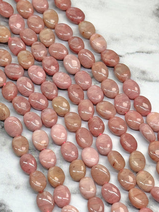 Pink Rhodonite Flat Oval Beads Strand - 8x6mm