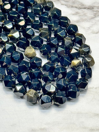 Gold Sheen Obsidian Faceted Star Cut Beads Strand - 10mm