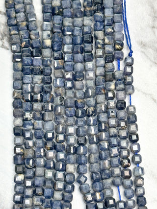 Sapphire Faceted Table Cut Cube Beads Strand - 3mm