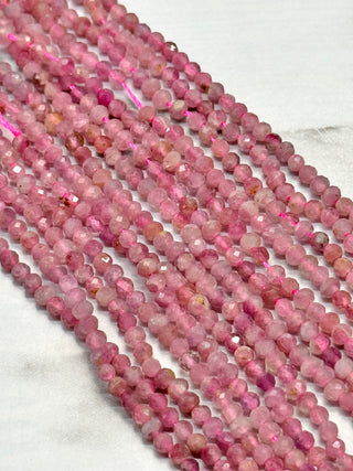 Pink Tourmaline Faceted Beads Strand - 3mm
