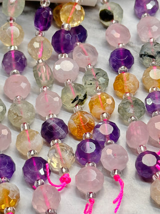 Amethyst, Prehnite, Rose Quartz, & Citrine Faceted Coin Beads Strand - 8mm