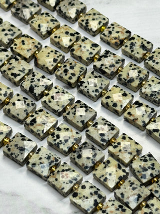 Dalmatian Jasper Faceted Flat Square Beads Strand - 10mm