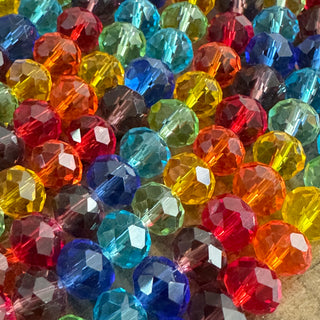 Faceted Rondelle Transparent Glass Beads Strands, Mixed Color, 8x6.5mm