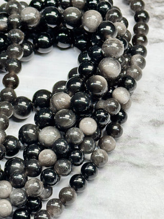Silver Sheen Obsidian Beads Strand - 4mm - 6mm - 8mm