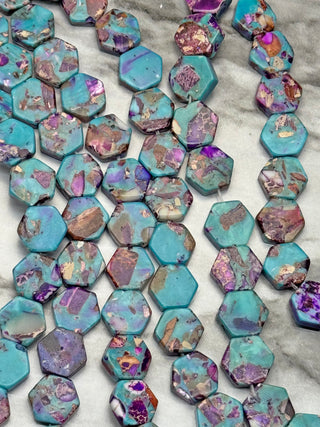 Sea Sediment Jasper Hexagon Beads Strand - Mixed Color - 11mm