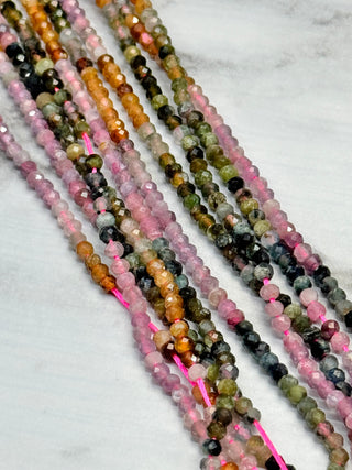 Watermelon Tourmaline Faceted Rondelle Gradient Color Beads Strand - 3x2mm