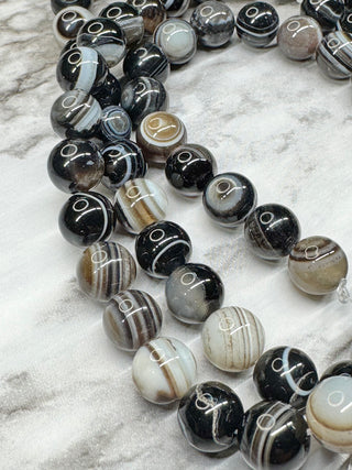 Black Banded Agate Beads Strand - 8mm