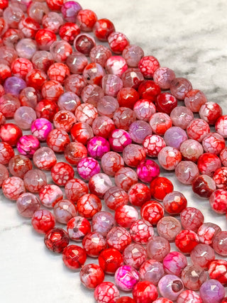 Red Crackle Agate Faceted Beads Strand - 6mm