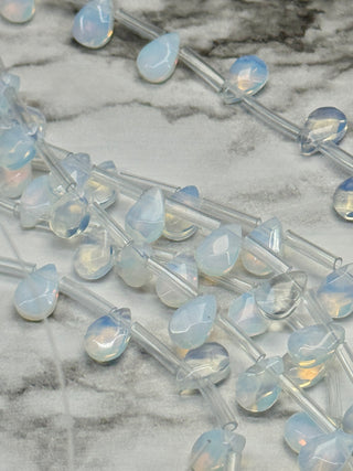 Opalite Top Drilled Faceted Teardrop Beads Strand - 9x6mm