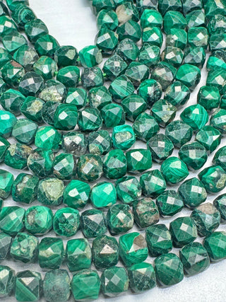 Malachite Faceted Cube Beads Strand - 4mm