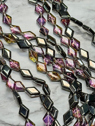 Rhombus Glass Beads Strand - 15x10mm Black