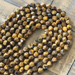 Faceted Star Cut Tiger Eye Bead Strand - 8mm