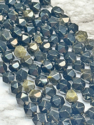 Gold Sheen Obsidian Faceted Star Cut Beads Strand - 10mm