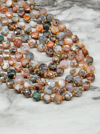 Red Tree Agate Faceted Coin Beads Strand - 6mm