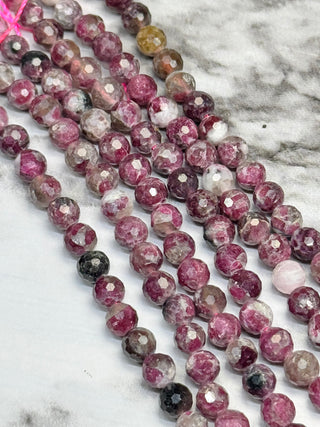 Plum Blossom Tourmaline Faceted Beads Strand - 6mm