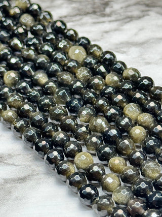 Gold Sheen Obsidian Faceted Beads Strand - 4mm - 6mm - 8mm