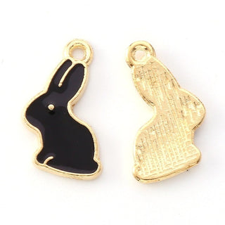 25pc Black & Gold Easter Bunny Enamel Charms 17x11mm
