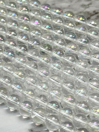 AB Plated Clear Quartz Beads Strand - 6mm - 8mm