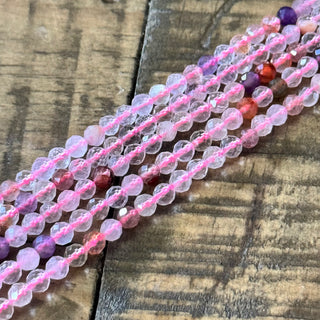 Faceted Super 7 Quartz Bead Strand - 4mm