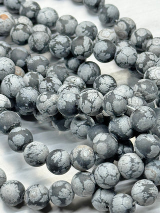 Snowflake Obsidian Matte Beads Strand - 8mm