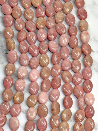 Pink Rhodonite Flat Oval Beads Strand - 8x6mm