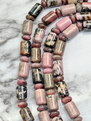 Rhodonite Column with Rondelle Beads Strand - 10x6mm