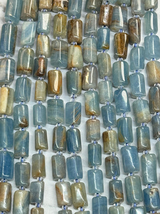 Blue Calcite Faceted Column Beads Strand - 11x6mm