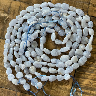 Blue Lace Agate Tumbled Stone Bead Strand - 8-13mm
