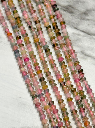 Grade A Mixed Tourmaline Faceted Bicone Beads Strand - 3mm