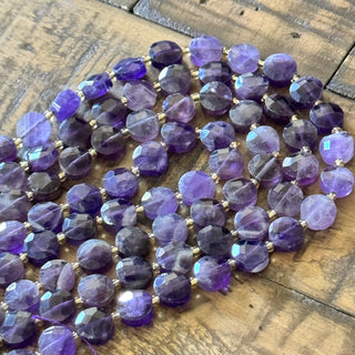 Faceted Flat Round Amethyst Bead Strand - 10mm