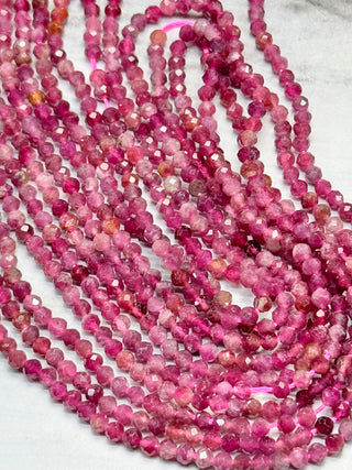 Red Tourmaline Faceted Beads Strand - 3mm