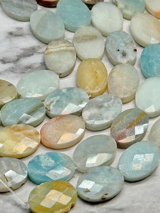 Flower Amazonite Faceted Flat Oval Beads Strand - 13x18mm