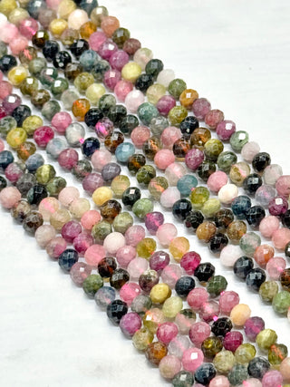 Watermelon Tourmaline Faceted Rondelle Beads Strand - 4x3mm