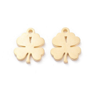 10pc 304 Golden Stainless Steel Clover Charms 9x11mm