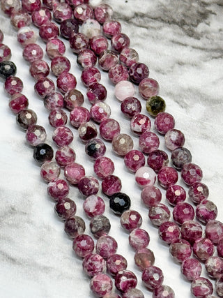 Plum Blossom Tourmaline Faceted Beads Strand - 6mm