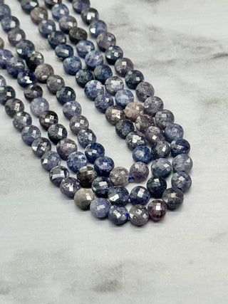 Sapphire Faceted Coin Beads Strand - 4mm