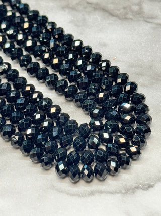 Black Tourmaline Bead Strand - Faceted Rondelle - 4x3mm