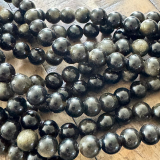 Grade AA Black Gold Sheen Obsidian Bead Strand - 6mm - 8mm