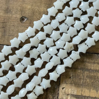 White Jade Puff Star Bead Strand - 7mm